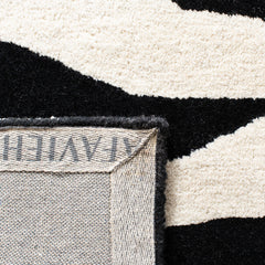 Area Rug, 6 ft x 9 ft, White and Black Animal Print Wool