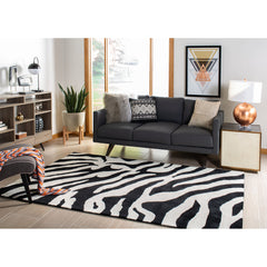 Area Rug, 6 ft x 9 ft, White and Black Animal Print Wool