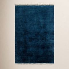 Area Rug, 6' x 9', Blue Wool with Fringe