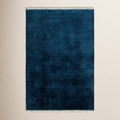 Area Rug, 6' x 9', Blue Wool with Fringe