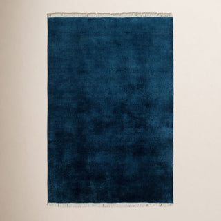 Area Rug, 6' x 9', Blue Wool with Fringe