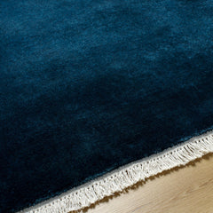 Area Rug, 6' x 9', Blue Wool with Fringe