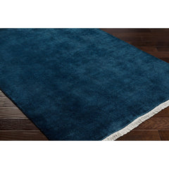 Area Rug, 6' x 9', Blue Wool with Fringe