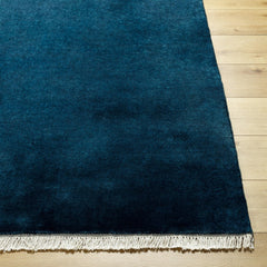 Area Rug, 6' x 9', Blue Wool with Fringe