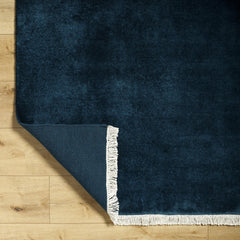 Area Rug, 6' x 9', Blue Wool with Fringe