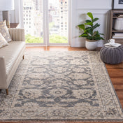 Area Rug, 6 x 9 ft, Beige and Light Gray Wool with Fringe
