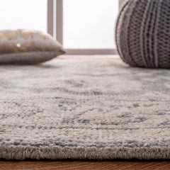 Area Rug, 6 x 9 ft, Beige and Light Gray Wool with Fringe