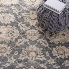 Area Rug, 6 x 9 ft, Beige and Light Gray Wool with Fringe