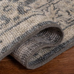 Area Rug, 6 x 9 ft, Beige and Light Gray Wool with Fringe