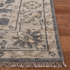 Area Rug, 6 x 9 ft, Beige and Light Gray Wool with Fringe