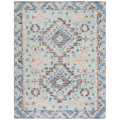 Area Rug, 6 x 9 Ft, Blue and Beige Hand Woven Wool