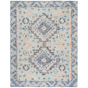 Area Rug, 6 x 9 Ft, Blue and Beige Hand Woven Wool