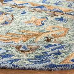 Area Rug, 6 x 9 Ft, Blue and Beige Hand Woven Wool