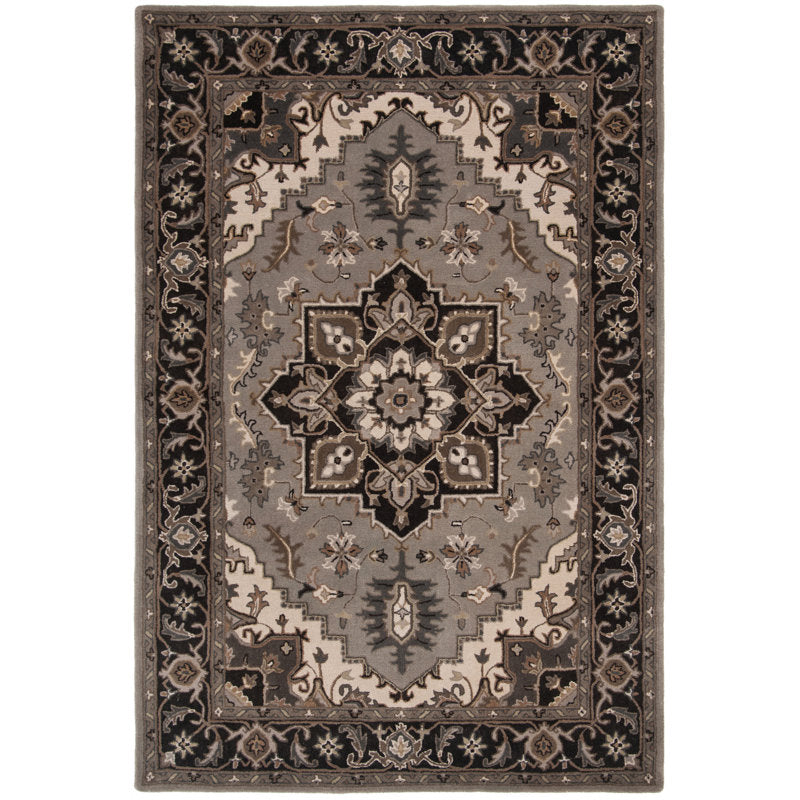 Area Rug, 6 x 9 ft, Hand Woven Wool in Silver and Charcoal