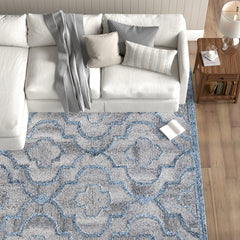 Area Rug, 6 x 9 ft in Gray with Quatrefoil Pattern