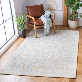 Area Rug, 6 x 9 ft, Wool and Cotton in Blue, Ivory and Brown
