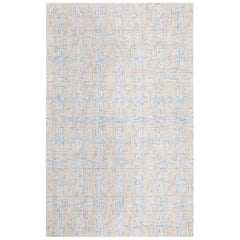 Area Rug, 6 x 9 ft, Wool and Cotton in Blue, Ivory and Brown