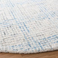 Area Rug, 6 x 9 ft, Wool and Cotton in Blue, Ivory and Brown
