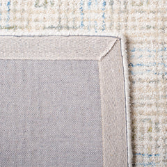 Area Rug, 6 x 9 ft, Wool and Cotton in Blue, Ivory and Brown