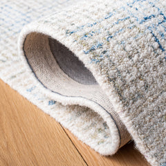 Area Rug, 6 x 9 ft, Wool and Cotton in Blue, Ivory and Brown