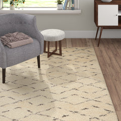 Area Rug, 6' x 9' Rectangle in Ivory with Geometric Pattern