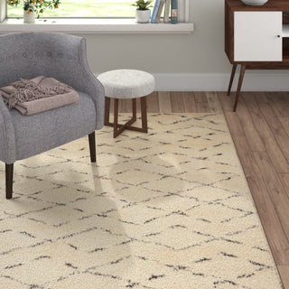 Area Rug, 6' x 9' Rectangle in Ivory with Geometric Pattern