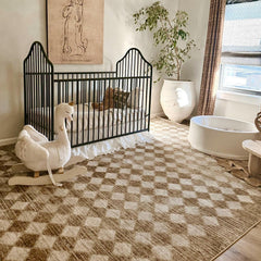 Area Rug, 7'10" x 10'2" in Brown Checkered Pattern