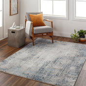 Area Rug, 7'10" x 10'3", Abstract Pattern in Blue, Gray and Ivory