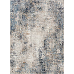 Area Rug, 7'10" x 10'3", Abstract Pattern in Blue, Gray and Ivory