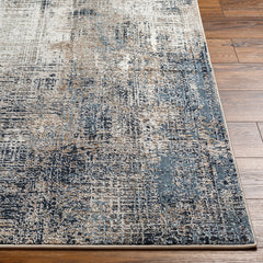 Area Rug, 7'10" x 10'3", Abstract Pattern in Blue, Gray and Ivory