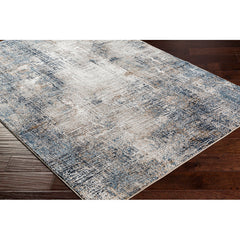 Area Rug, 7'10" x 10'3", Abstract Pattern in Blue, Gray and Ivory