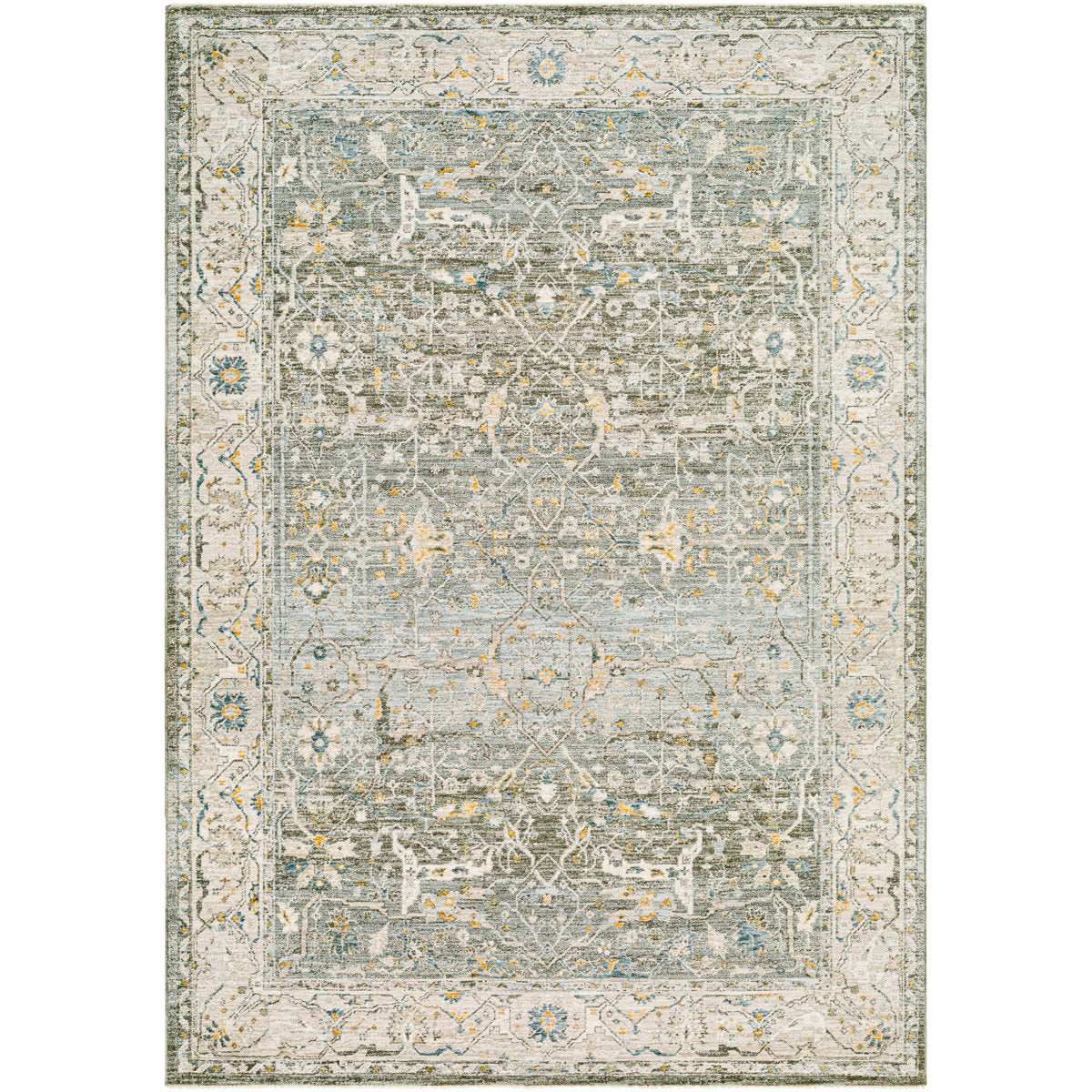 Area Rug, 7'10" x 10'3" in White, Brown and Green