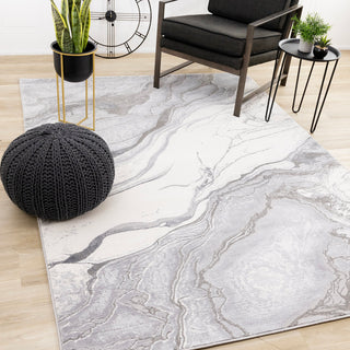 Area Rug, 7'10" x 10'6" with Gray and White Abstract Design