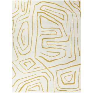 Area Rug, 7'10" x 10', Abstract Pattern in Cream and Gold
