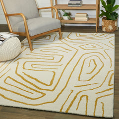 Area Rug, 7'10" x 10', Abstract Pattern in Cream and Gold