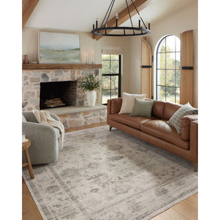 Area Rug, 7'10" x 10', Beige and Gray Polyester with Floral Pattern