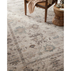 Area Rug, 7'10" x 10', Beige and Gray Polyester with Floral Pattern