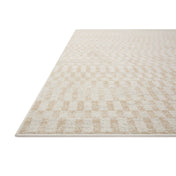 Area Rug, 7'10" x 10', Beige and Ivory Checkered Polyester