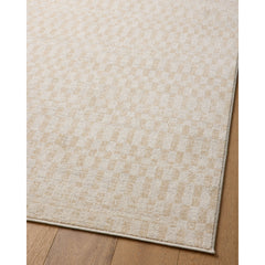 Area Rug, 7'10" x 10', Beige and Ivory Checkered Polyester
