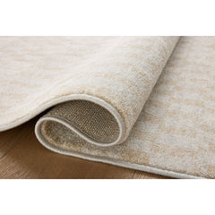 Area Rug, 7'10" x 10', Beige and Ivory Checkered Polyester