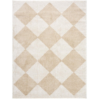 Area Rug, 7'10" x 10', Geometric Polyester in Cream and Brown