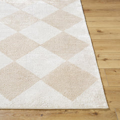 Area Rug, 7'10" x 10', Geometric Polyester in Cream and Brown
