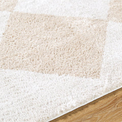 Area Rug, 7'10" x 10', Geometric Polyester in Cream and Brown