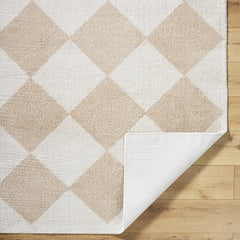 Area Rug, 7'10" x 10', Geometric Polyester in Cream and Brown