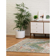 Area Rug, 7'10" x 10', Green with Oriental Pattern