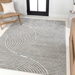 Area Rug, 7'10" x 10' in Gray/Ivory Striped Polypropylene