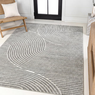 Area Rug, 7'10" x 10' in Gray/Ivory Striped Polypropylene
