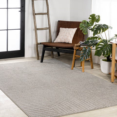 Area Rug, 7'10" x 10' in Gray/Ivory Striped Polypropylene