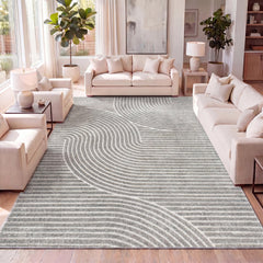 Area Rug, 7'10" x 10' in Gray/Ivory Striped Polypropylene