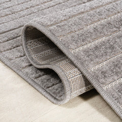 Area Rug, 7'10" x 10' in Gray/Ivory Striped Polypropylene